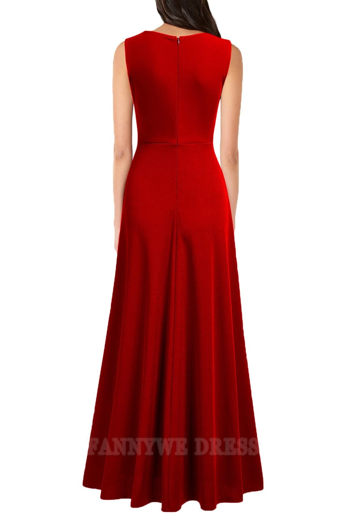 Vestido formal sin mangas con escote en V y corte A para dama de honor, vestido de noche, vestido de fiesta con abertura